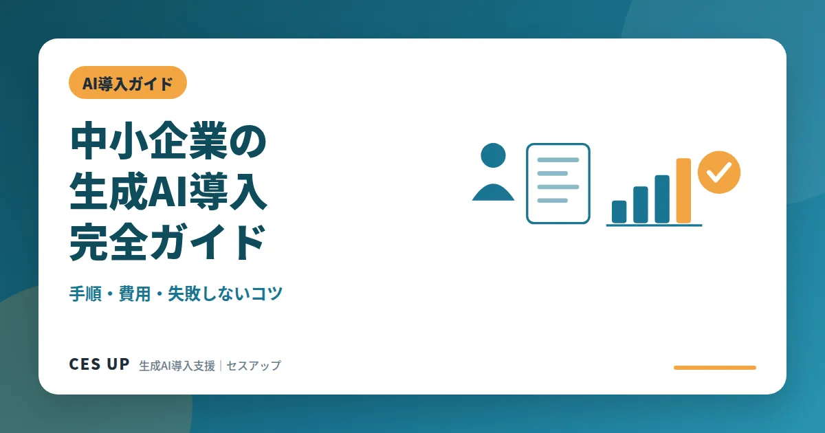 中小企業の生成AI導入の流れを「測る・分ける・試す・定着」の4段階で示した図解