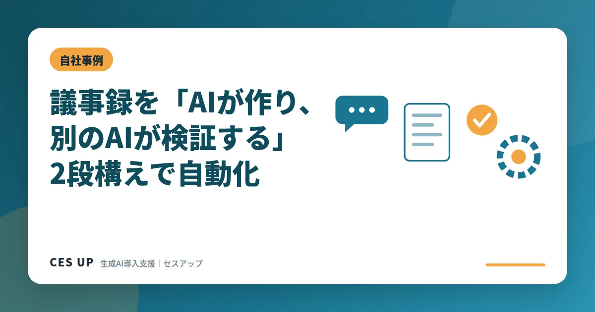 AIが作成した議事録を別のAIが原本と突き合わせて検証する2段構えの仕組みの図解