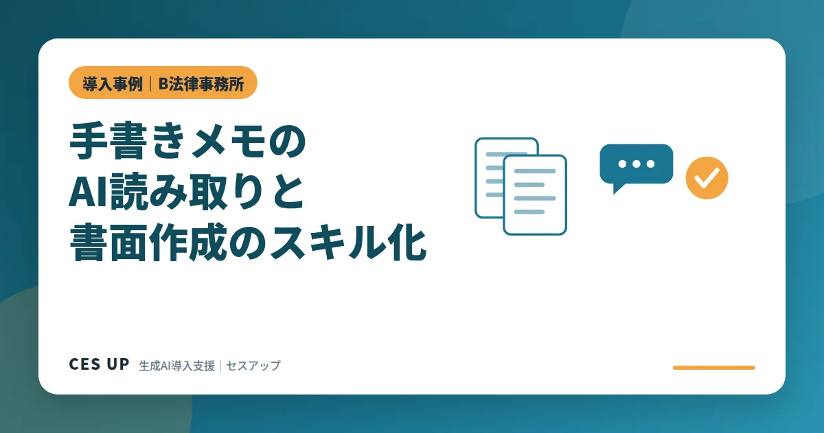 法律事務所で手書きメモのAI読み取りと書面作成のスキル化を進めた事例のイメージ図
